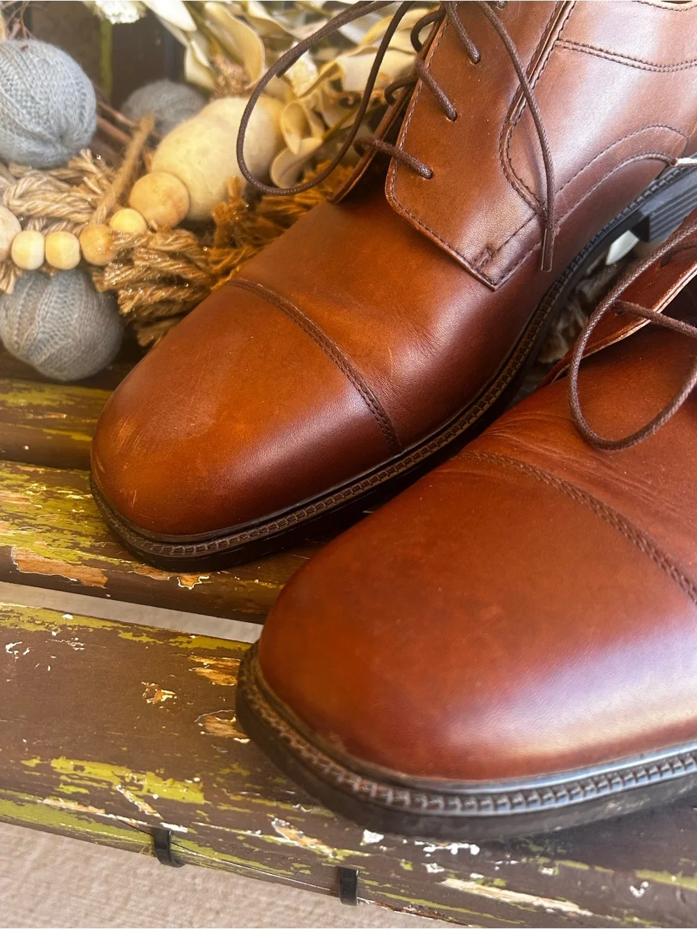 Dockers Men's Tan/Brown Leather Cap-Toe Derby dress shoes sz 13